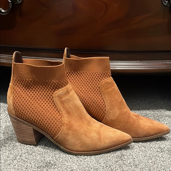 Cole Haan Cognac suede booties w/ Pointed Toe. Very gently used. Water resistant - Picture 1 of 8